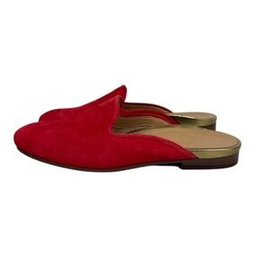 Vionic Mules Women Size 6 Red Suede Gold Accent Vio-Motion Flat Slip On Shoes